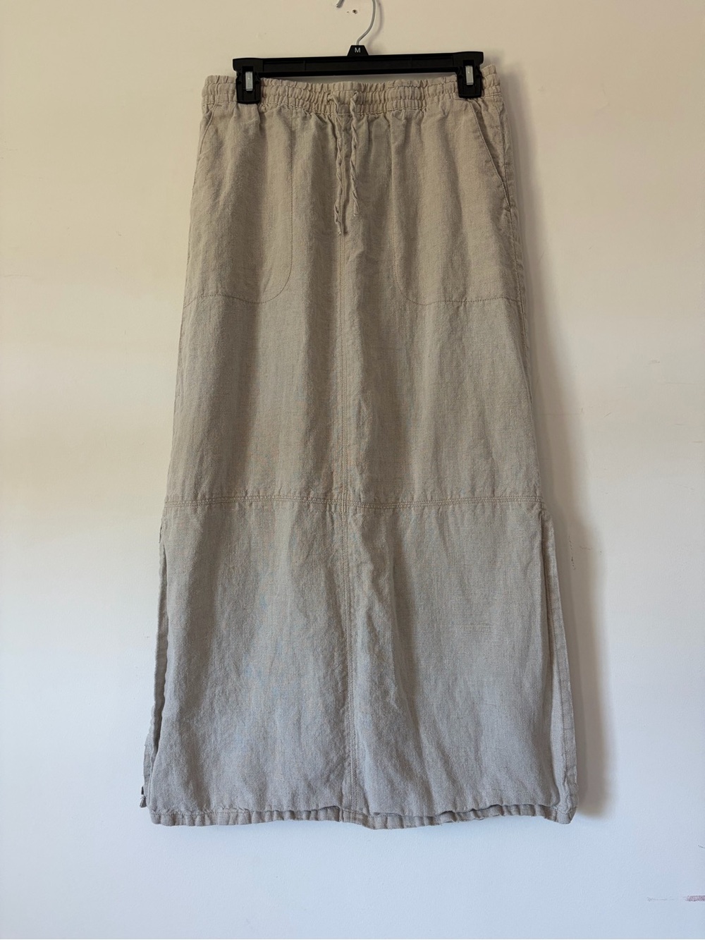 Garnet Hill 100% Linen pull on maxi skirt utility coastal boho quiet luxury sz 4